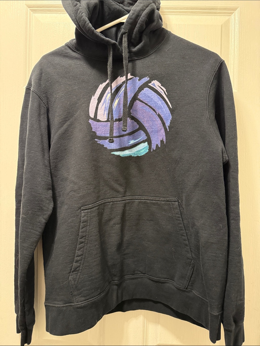 Port and Company Black Hoodie with Blue and Purple Volleyball Graphic